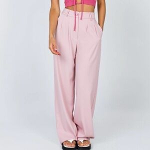 Princess Polly Archer High Rise Straight Leg Pleated Pants in Pink, Size 4
